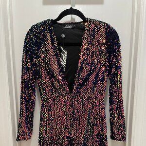 80s Sequined Plunge Mini dress size S